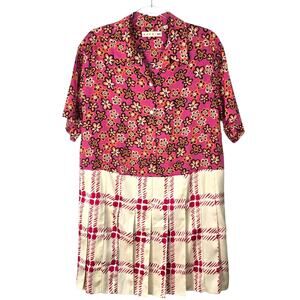 Marni x Uniqlo Mixed Pattern Pleated Shirt Dress Floral Plaid Colorblock Large